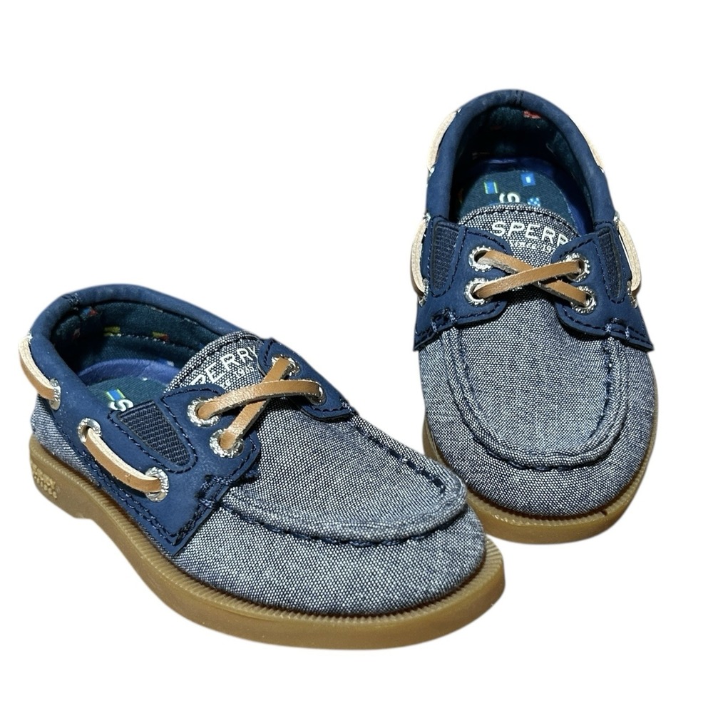 SPERRY A/O Blue Boat Shoe Toddler 5M Slip On Chambray Fabric STI261139 NWOB